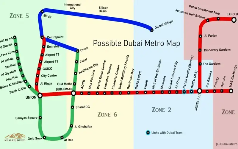 Dubai Metro Red Line route map