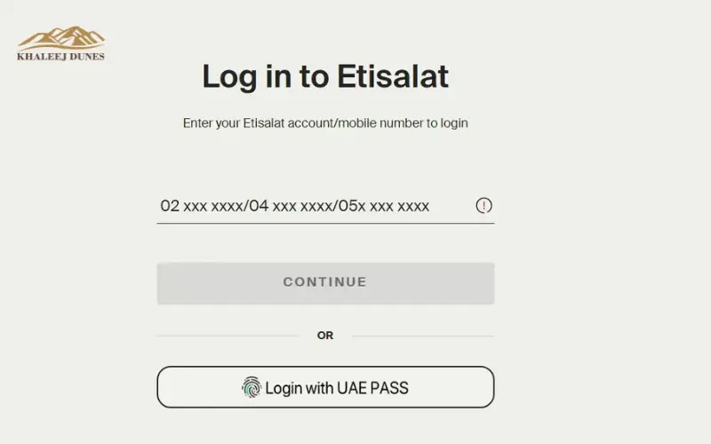 Etisalat website Enter Mobile or Account Number